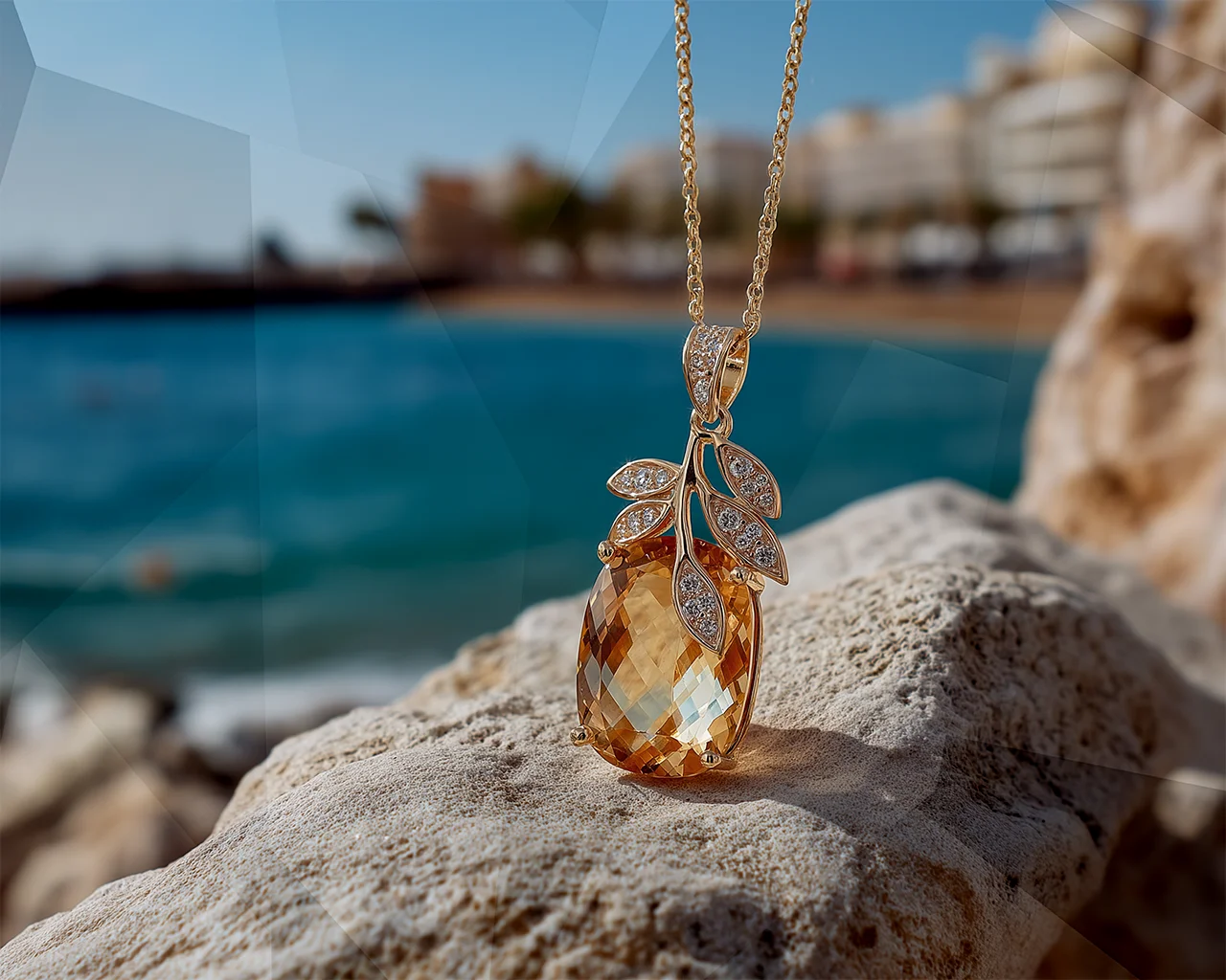 A custom gold floral-design pendant from CJD Fine Jewelry featuring clear diamonds and an orange cushion-cut topaz. A custom gold floral-design pendant from CJD Fine Jewelry featuring clear diamonds and an orange cushion-cut topaz.